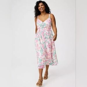 NWT Torrid Midi Knit Gauze Halter Neck Dress Size 4X Floral Tie Back